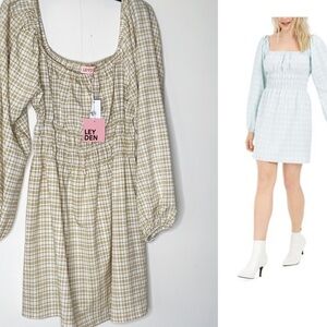 𝅺LEYDEN khaki gingham dress. Junior Xl Regular L